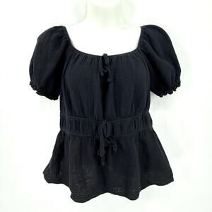 Scarlett Darkness Women’s XXL Puff Sleeve Black Gauze Peplum Top Medieval